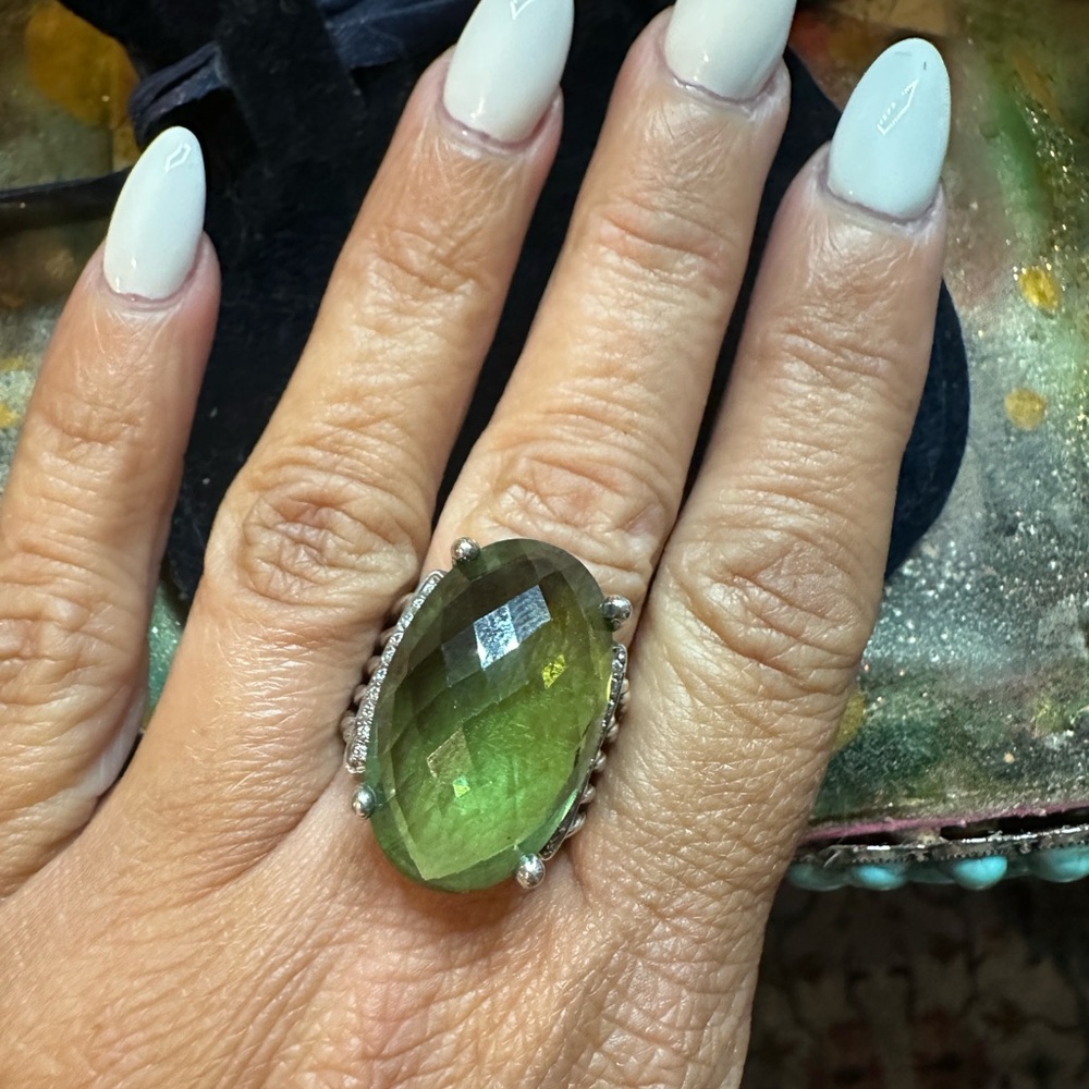 David Yurman Green Gemstone Silver Ring